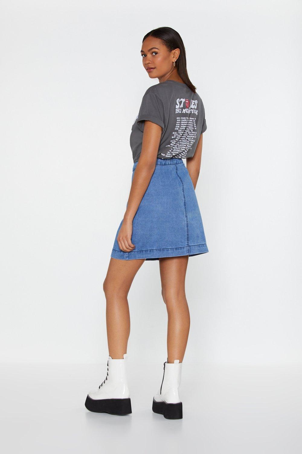 Lead the A Line Button Down Denim Skirt